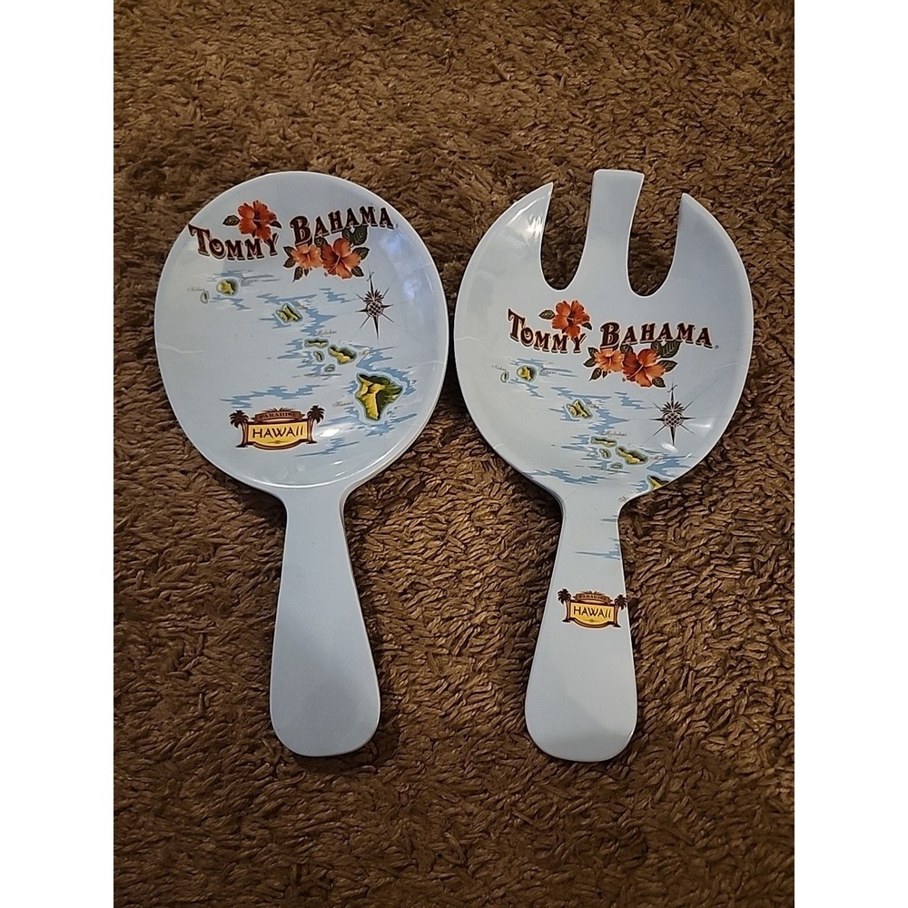 Tommy Bahama Blue Hawaiin Melamine Salad Server Set Spoon Fork